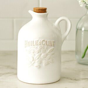 Vintage Italian Style Olive Oil Cruet Jug White Porcelain With Cork Stopper